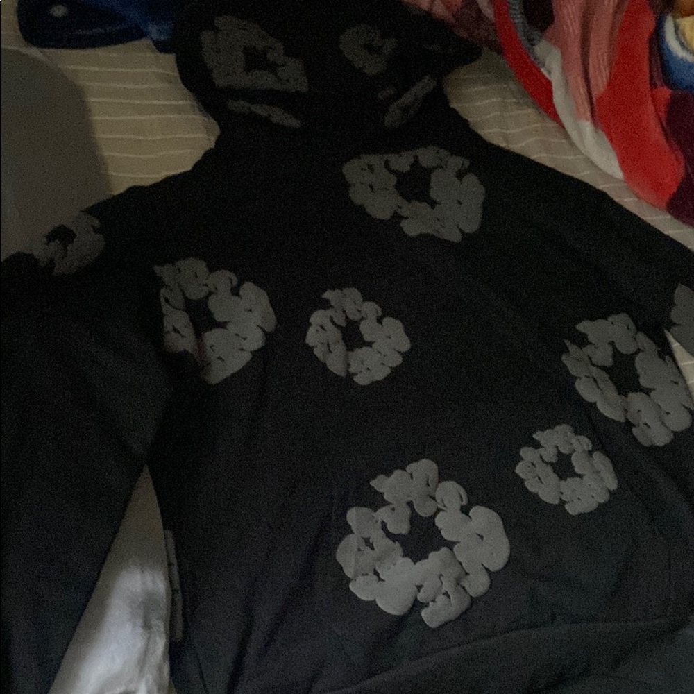 Black Hoodie with Gray Floral Pattern